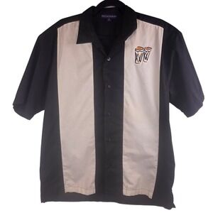 Port Authority Bowling Shirt Men's M Black White Stripe Retro Button Up